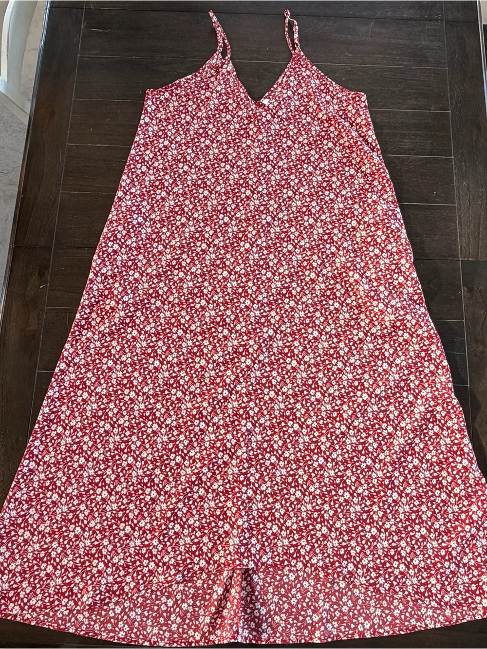 LILBETTER Red Floral Slip Dress with White Blossom Print Pockets Women's Large